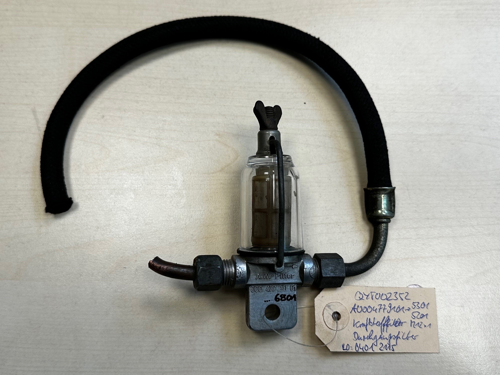 Kraftstofffilter Schauglasfilter Durchgangsfilter Mercedes-Benz Ponton Transporter 309 Unimog uvm. Oldtimer Anschluss M12x1 Filterbecher Glas A0004779101 A0004776801 A0024771401 A0024771601 Filter mit Schauglas A0000910840