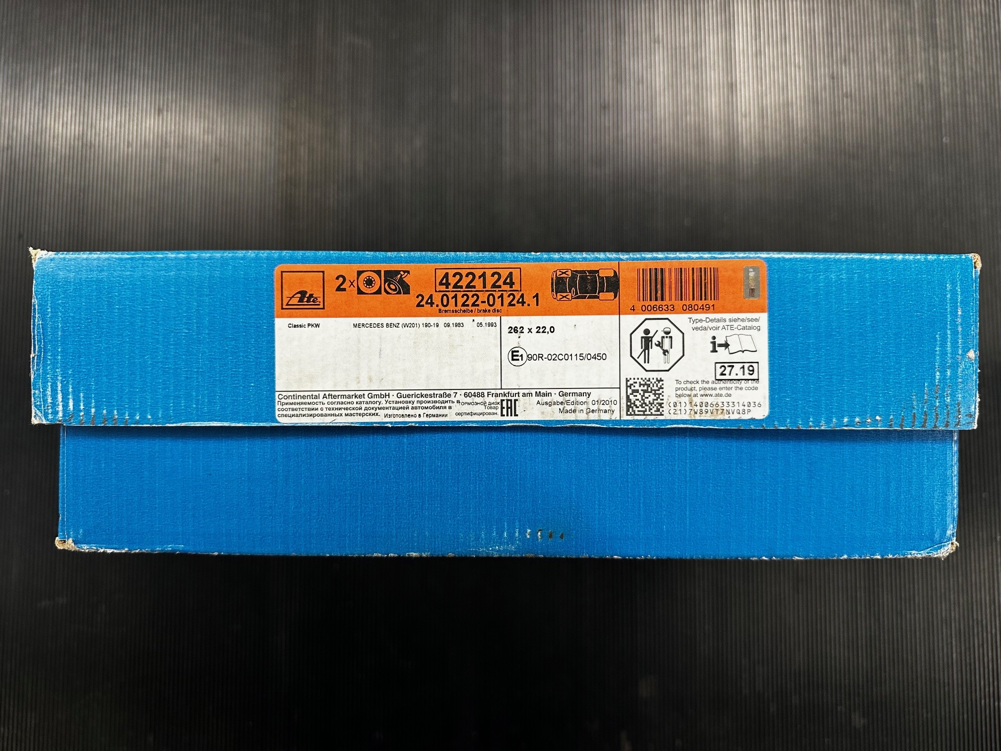 Bremsscheibe Mercedes-Benz W201 190 190E 190D Durchmesser 262mm Bremsanlage vorn A2014211312/ A2014211512/ ATE 422124/ 24.0122-0124.1/ 24012201241 Neu!