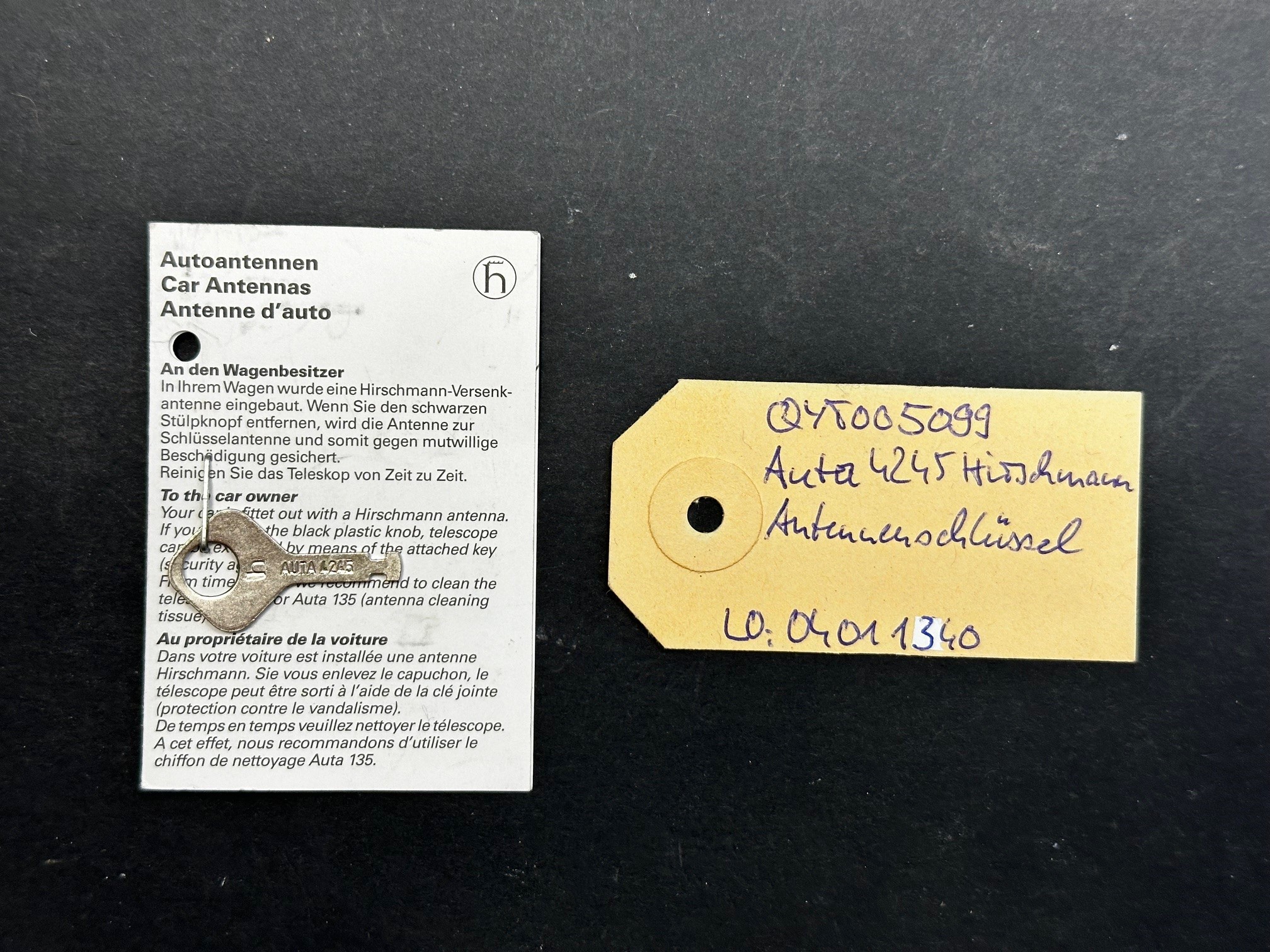 Schlüssel Hirschmann Auta 4245 Teleskopantenne Antennenschlüssel & Pflegeanleitung 