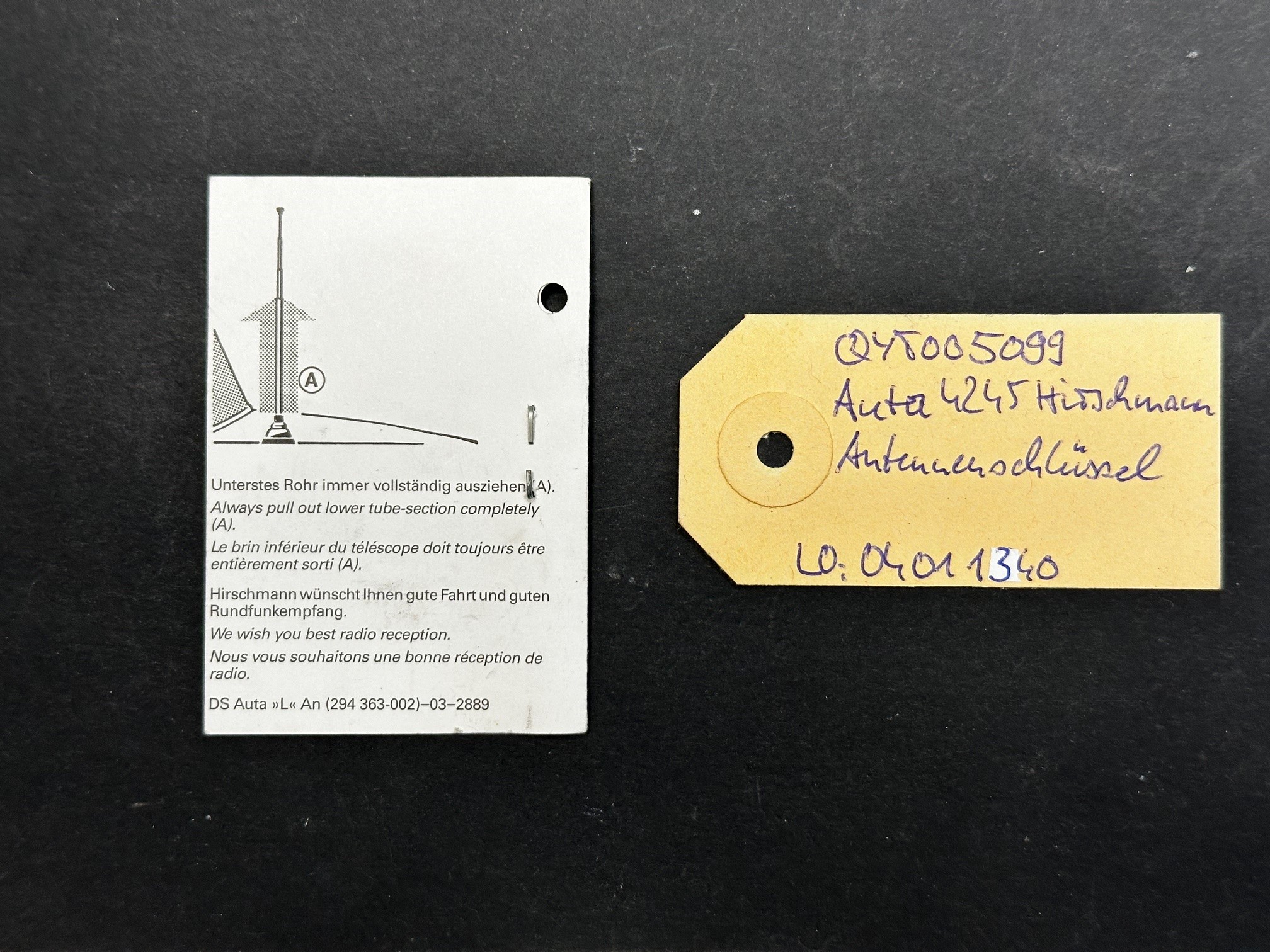 Schlüssel Hirschmann Auta 4245 Teleskopantenne Antennenschlüssel & Pflegeanleitung 