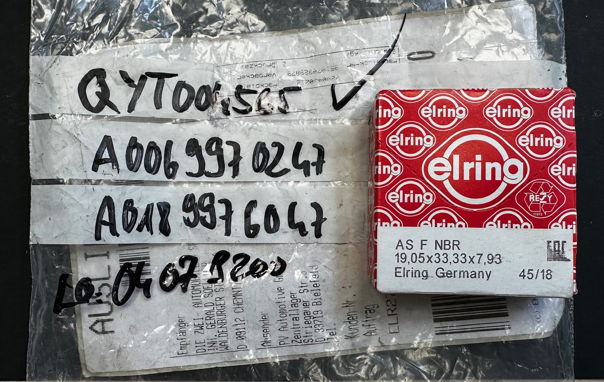 Wellendichtring AS F NBR 19,05x33,33x7,93mm Radialwellendichtring A0189976047/ A0069979247/ A0049971247 Elring 278.556