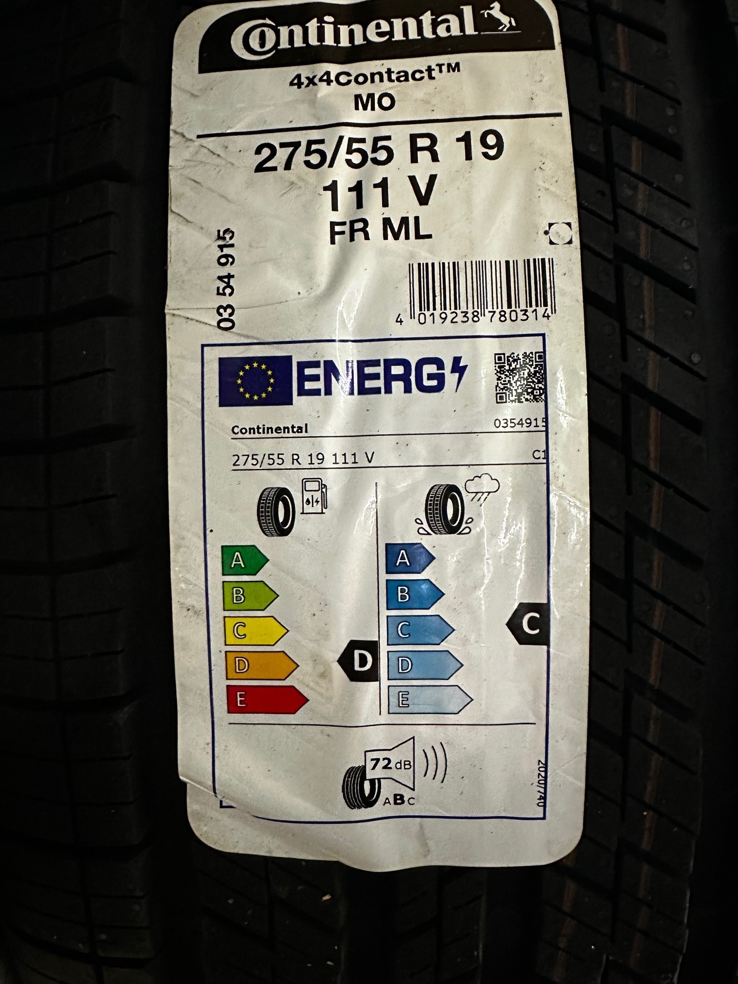 Sommerreifen CONTINENTAL 4x4 Contact 275/55R19 111V M0 FR ML Mercedes-Benz G-Klasse G-Modell W463 GL X164  DOT1022 27555R19 111V FR ML OEM-Kennung M0 Q44002111067A
